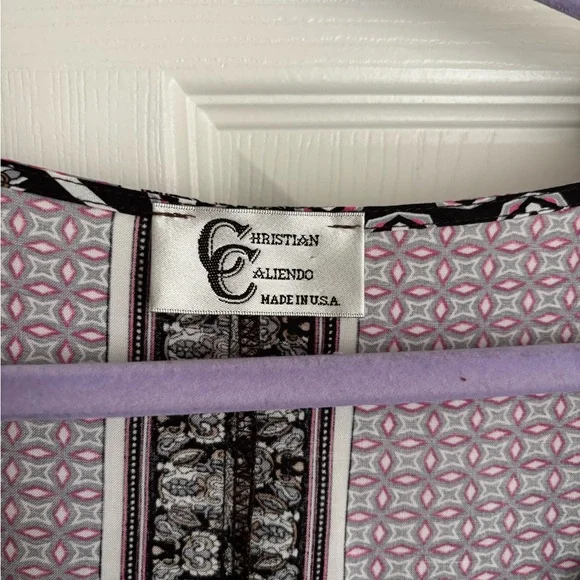 VTG Christian Caliendo Women BoHo Purple/White/Black Geo Print Dress Large Flair - Picture 3 of 8